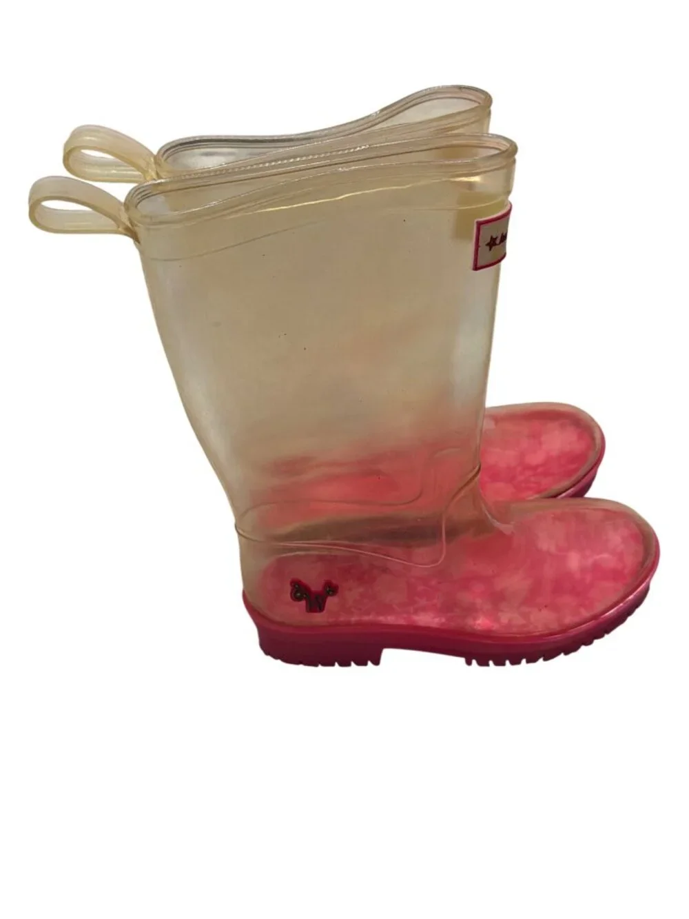 American Girl Wellie Wishers Rain Boots Pink Sole Clear Upper Size 12/13